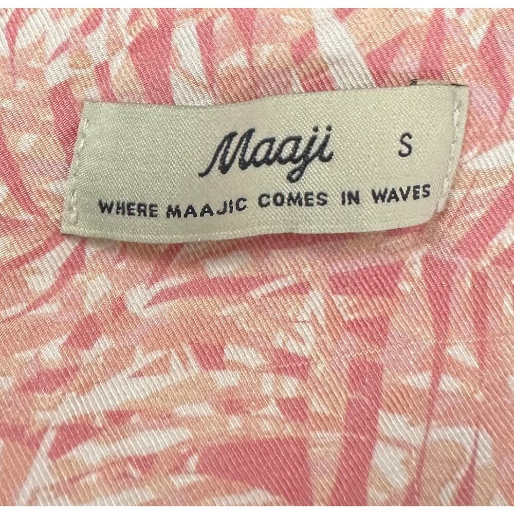 Maaji Nicole Palm Print Lace-Up Maxi Dress Pink Tassel Tiered Size S - Picture 11 of 12
